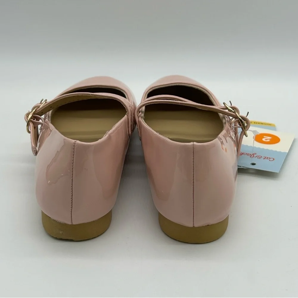 Cat & Jack Pink Double Strap Pink Flats | Size 2 | Vegan | New With Tags